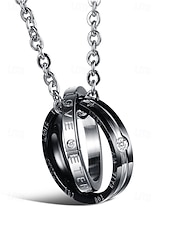 お買い得  バレンタインデー-インターロッキングリング付きメンズ合金ネックレス、ブラックとローズゴールド、バレンタインデー、結婚式、ギフトに最適、エレガントなデザインと高品質の仕上げ。