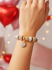 levne Dámský náramek-Dámský náramek s přívěskem ve tvaru srdce z lehké slitiny s třpytivými kubickými zirkony, ideální jako dárek k Valentýnu nebo pro každodenní nošení.