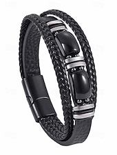 economico Gioielli da uomo-Bracciale da uomo in pietra naturale e finta pelle, cinturino da polso casual intrecciato in vari colori, gioielli alla moda da uomo per l'abbigliamento casual quotidiano e lo street style