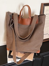abordables Bolsos de mano y tote-Bolso grande de lona de poliéster para mujer con correa de hombro ajustable, bolso bandolera versátil en varios colores, bolso informal diario para viajes, trabajo y compras.