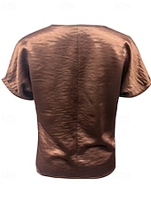 economico T-shirt semplice-Per donna Elegant Top in raso Blusa Top Eleganti Arricciato Patchwork Drappeggiato Semplice Elegante Vintage Signore Senza Maniche Scollo a V Top Regolari Quotidiano Lavoro Ferie Marrone Estate