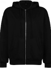 Недорогие Толстовки и Кофты-Женская объемная толстовка на молнии с длинными рукавами, повседневная толстовка с капюшоном и карманами для повседневной носки, несколько цветов.