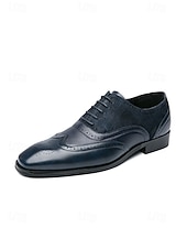 voordelige Oxford Shoes-Men's Brown Faux Leather Oxford Dress Shoes, Classic Lace-Up Design, Polished Finish, Elegant Formal Style for Grooms &amp; Wedding Guests