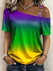 levne Dámské Mardi Gras Oblečení-Mardi Gras Dámské Tričko Grafika Tropický vzhled Havajské stylové Krátký rukáv Asymetrický krk Crop Tops Svatba na pláži Denní Sport Bílá / černá Bílá Žlutá Světle zelená Fialová Léto Jaro