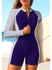 baratos Rash Guards de Uma Peça-Mulheres Anti Atrito Maiô de surfe de uma peça Roupa de banho Geométrica Riscas Bloqueio de cores Zip Up Com sutiã embutido Bojo Removível Proteção Solar UV UPF50+ Ultra Leve (UL) Manga Longa Roupa