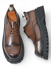 お買い得  ダービーシューズ-メンズブラウンブローグシューズ - エレガントなレースアップデザインとチャンキーソール。ビジネス、カジュアル、イブニングウェア、結婚式に最適です。