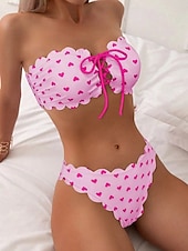ieftine Seturi de bikini-Pentru femei Costume de Baie Bikini 2 bucăți Obraznic Costum de baie Zvelt Fără Spate Vacanță Costum de plajă Inimă Fără Bretele Fără manșon Costume de baie