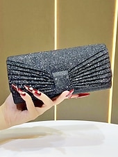 cheap Wedding Accessories-Women's Elegant Evening Clutch Bag, Polyester Shimmer Pleated Design with Chain Shoulder Strap, Multi-Color Formal Handbag for Weddings, Receptions &amp; Dinner Parties
