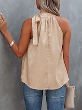 abordables Blusas Sencillas-Mujer Blusa Camisa sin mangas Lazo Leopardo Elegante Casual Sin Mangas Cuello halter Tops regulares Diario Festivos Ropa de playa Negro Blanco Rosa Azul Marino Verde Trébol Verano Primavera