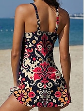 cheap Tankinis-Women's Swimwear Tankini Skirt Swimsuit Halter Elegant Vacation Floral Graphic V Neck Sleeveless Bathing Suits