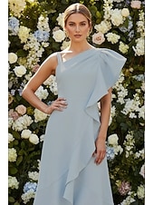 cheap Semi-formal / Cocktail-A-Line Asymmetrical Ankle Length Party Dress Cocktail Dress Wedding Guest Dresses Elegant Sleeveless One Shoulder Garden Party Wedding Guest Chiffon Stretch Crepe with Ruched Ruffles Solid Color