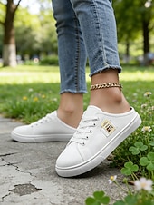 economico Sneakers da donna-Sneakers slip-on da donna in tela verde con lacci – comode scarpe da ginnastica senza schienale, ideali per passeggiate, shopping, corse a scuola e giornate estive informali