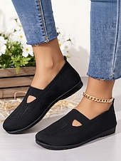 voordelige Platte damesschoenen-Paarse, ademende gebreide ballerina's voor dames met een brede pasvorm – lichtgewicht, elastische instapschoenen, minimalistische casual stijl voor wandelen, werk, reizen en dagelijks comfort.