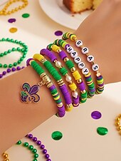 お買い得  アクセサリー-女性用アクリルブレスレットセット、マルチパターンデザイン、マルディグラテーマ、カーニバルやお祭りに最適