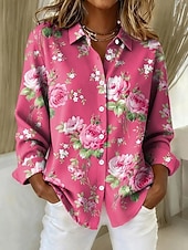 abordables Blouses Florales-Femmes Chemise Patchwork Boutons Imprimé Fleuri Graphique ancien Élégant Moderne manche longue Col de chemise Hauts Réguliers Quotidien Bleu Rose Claire Été Printemps