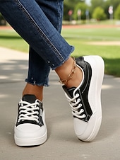 ieftine Adidași de Damă-Teniși negri cu platformă pentru femei – stil modern de stradă și pantofi confortabili cu șireturi pentru mers pe jos, călătorii, școală și purtare zilnică