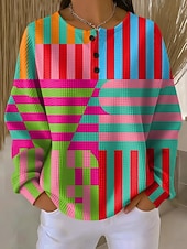tanie Teksturowane bluzy z kapturem-Damskie Bluza z kapturem Guziki Graficzny Geometryczny Elegancja Zabytkowe Moda Długi rękaw Półgolf Zwykłe topy Codzienny Dom Na co dzień Żółty Czerwony Brązowy Lato Wiosna