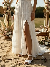 preiswerte Braut-Brautsandalen aus weißer Spitze für Damen mit Blumenapplikationen – ideal für Bohème-Hochzeiten
