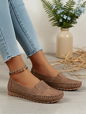 tanie Mokasyny i trzewiki damskie-Damskie kawowe slip-on mokasyny - miękkie wygodne płaskie buty do codziennego komfortu spacerów pracy podróży i codziennego noszenia