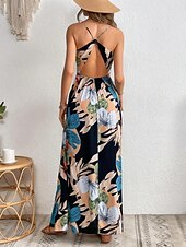 tanie Sukienki kwiatowe na co dzień-Damskie Sukienka maxi Codzienne sukienki Sukienka w kwiatki Sukienka na ramiączkach Elegancja Moda Nowoczesny Na zewnątrz Urlop Wyjściowe Regularny Kwiaty Bez rękawów W serek Biały Lato Wiosna