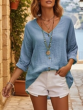 levne Základní falešné košile-Dámské Košile Košile pro volný čas Halenka Knoflíky Bez vzoru Čechy stylové Na běžné nošení Dlouhý rukáv Do V Běžné topy Denní Dovolená Jdeme ven Vodní modrá Světlá růžová Fialová Trávová zelená Khaki