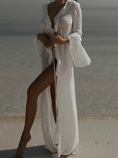 levne Plážové šaty-Dámské Plavky Přehozy Plavky Volány prázdniny Oblečení na pláž Bez vzoru Do V Dlouhý rukáv Plavky