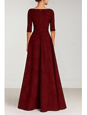 cheap Floor Length-A-Line Floor Length Wedding Guest Dress Formal Dresses Flare Dress Mother of the Bride Dress Half Sleeve V Neck Elegant Vintage Wedding Formal with Bow(s) Strappy
