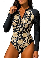 baratos Rash Guards de Uma Peça-Mulheres Anti Atrito Floral UPF50+ Secagem Rápida Leve Manga Longa Body Camisa de Natação Surfe Praia Esportes Aquáticos Verão