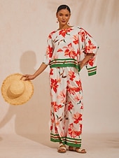 voordelige Broek-lentebloemen zijdezachte satijnen wijde broek