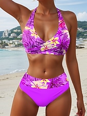 preiswerte Bikini-Sets-Damen Badeanzug Bikini Freche Unterhose Bademode Urlaub Mode Blumen Grafik V Ausschnitt Ärmellos Badeanzüge
