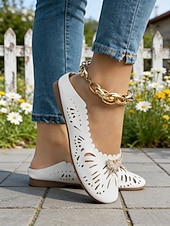 cheap Women's Clogs &amp; Mules-Women's Yellow Wide-Fit Mule Flats with Butterfly Rhinestone Detail, Stylish and Comfortable Slip-On Shoes for Daily Wear, Spring/Summer Outings, Casual Walks and Outdoor Activities