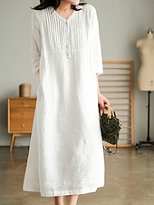 economico Vestiti-Per donna Abito Midi Abiti effetto lino Abito a Tubino Abito Estivo Casual Quotidiano Vestibilità comoda Semplice Manica 3/4 Scollo a V Blu Arancione Verde Beige Estate Autunno