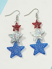  Boucles d'oreilles pendantes et créoles pour femmes du 250e anniversaire des États-Unis en acrylique vintage actif avec étoile pentagramme quotidienne