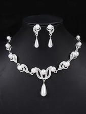 preiswerte Hochzeit ACC-Elegantes Schmuckset aus Imitationsperlen für Damen, bestehend aus Halskette und Ohrringen in Gold- und Silberfarben mit Kristallakzenten, perfekt für Hochzeiten und festliche Anlässe.