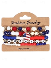Недорогие Аксессуары-Юбилейный комплект многослойных браслетов для женщин к 250-летию США - сплавной материал с различными подвесками идеально подходит для Дня независимости и празднования в США