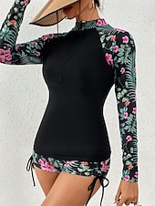 levne Tankiny-Dámské Plavky Tankini 2 ks Kraťasy Plavky Zaštíhlující Vysoký pas Štíhlý prázdniny Oblečení na pláž Květinový Stojáček Dlouhý rukáv Plavky