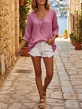 levne Základní falešné košile-Dámské Košile Košile pro volný čas Halenka Knoflíky Bez vzoru Čechy stylové Na běžné nošení Dlouhý rukáv Do V Běžné topy Denní Dovolená Jdeme ven Vodní modrá Světlá růžová Fialová Trávová zelená Khaki