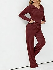 abordables Trajes de blusa para mujer-Mujer Conjuntos de dos piezas Conjuntos de pantalones Bolero Manga Larga Escote en Pico Color sólido Elegante Moda Ropa de calle Casual Diario Exterior Negro Vino Morado Primavera Ajuste regular
