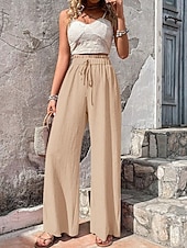 economico gamba larga e vita alta-Per donna Pantaloni Pantaloni Larghi Pantaloni casual Pantaloni a Nido d'Ape Vacanza Moda Streetwear Lunghezza intera Vita Alta Semplice Coulisse Tasca Gamba larga Comodità Leggero Morbido