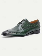 cheap Derby Shoes-Men's Green Crocodile Print Derby Shoes – Stylish Leather Shoes with Buckle Detail, Perfect for Weddings, Parties and Special Occasions