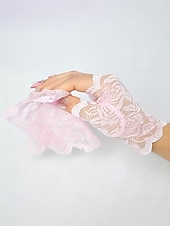 baratos Casamento ACC-Luvas femininas de renda, confeccionadas em renda de poliéster, disponíveis em diversas cores, perfeitas para casamentos, festas e ocasiões especiais.