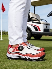 cheap Men's Golf Shoes-Men's Red and White Golf Shoes with Shock Absorption, Comfortable Footwear for Golf &amp; Active Lifestyles