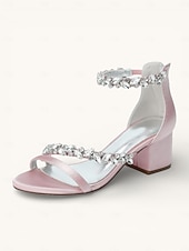 economico Damigella d&amp;#39;onore-scarpe con tacco color champagne per damigelle d'onore da donna – sandali da sposa con tacco a blocco e punta aperta, cinturini impreziositi da cristalli, eleganti scarpe da sposa per feste