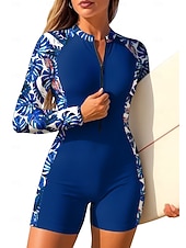baratos Rash Guards de Uma Peça-Mulheres Padrão Anti Atrito Maiô de surfe de uma peça Roupa de banho Floral Tropical Bloqueio de cores Zip Up Com sutiã embutido Bojo Removível Proteção Solar UV UPF50+ Ultra Leve (UL) Manga Longa