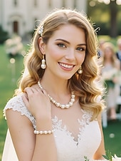 cheap Wedding Accessories-Women's Faux Pearl Jewelry Set, Elegant Gold &amp; Silver Tone, Necklace, Earrings &amp; Bracelet, Perfect for Weddings and Formal Occasions