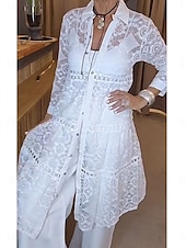 abordables Tops de Encaje-Mujer Blusa Tops elegantes Tops de encaje Frunce Encaje Retazos Plano Elegante damas Clásico Manga Larga Cuello Camisero Tops largos Diario Trabajo Festivos Azul Piscina Blanco Rosa Gris Verano