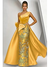  Linha A Tubinho Longo Bordado com miçangas Vestido formal Vestido para a mãe da noiva Vestidos de noite Vestido de baile com sobressaia Elegante Brilhante Floral Sem Manga Assimétrico Casamento Formal