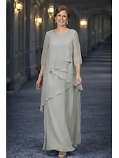 levne Délka podlahy-A-Linie Šaty Na zem Šaty pro svatební hosty Formální šaty Večerní šaty Šaty pro matku nevěsty 3/4 délka rukávu Kopeček Elegantní Jednoduchý Minimalistické Formální Šifón Přehozy přes ramena s Sklady