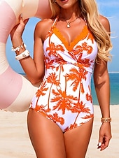 preiswerte Einteilige Badeanzüge-Damen Badeanzug Einteiler Monokini Bademode Schlank Rückenfrei Urlaub Tropisch Blumen Neckholder Ärmellos Badeanzüge