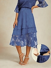  Γυναικεία Κομψό Μίντι Μεσαία Μέση Φούστες Φλοράλ Πολυεπίπεδο Ελαστική ζώνη μέσης Δαντέλα Illusion Ελαστικό Καθημερινά Ημέρα του Αγίου Βαλεντίνου Γουέτζγουντ Καλοκαίρι